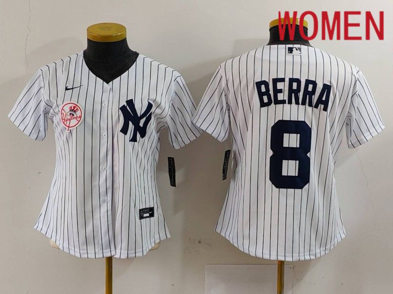 Women New York Yankees #8 Berra White stripe Game 2024 Nike MLB Jersey style 2